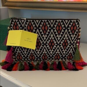 Roller Rabbit Black and Red Geometric Pouch with Tassels